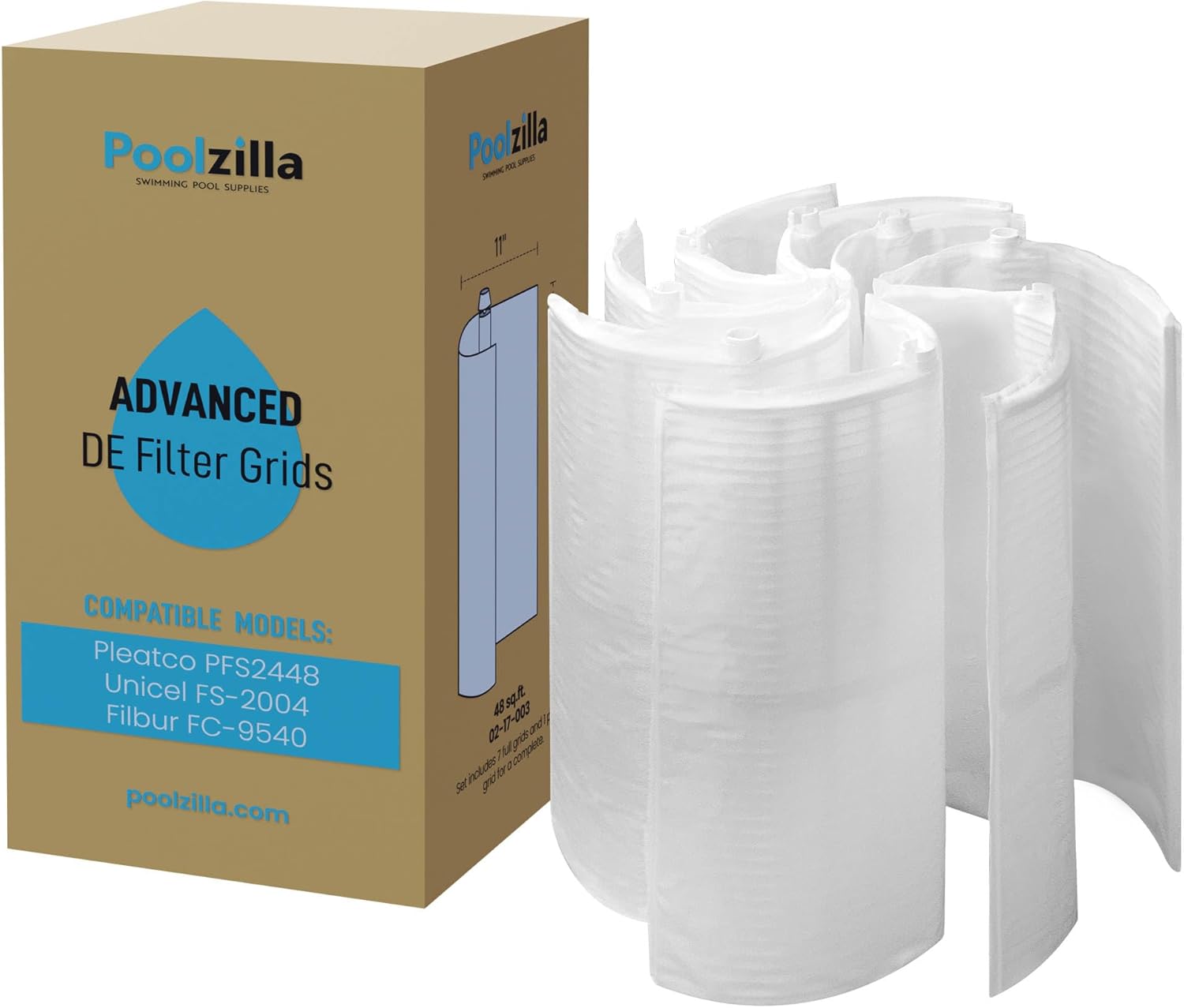 Poolzilla 48 Square Foot DE Grid Replacement - Compatible with Pleatco PFS2448, Unicel FS-2004, Filbur FC-9540-24'' High (7 Full, 1 Partial) Swimming Pool Filter Cartridges