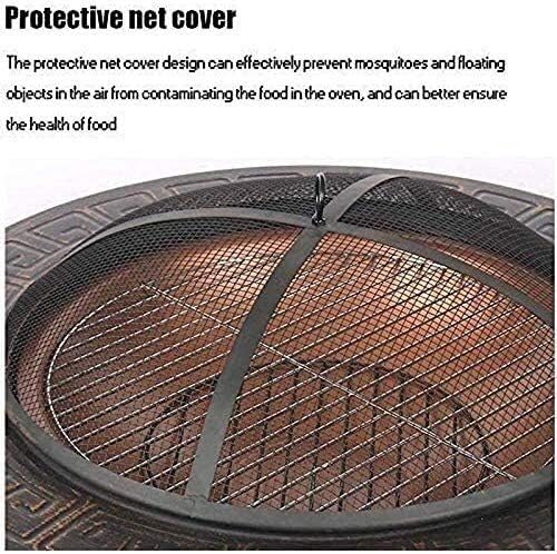 Fire Pits Outdoor Wood Burning Outdoor Fire Pits, Round Metal 32 Inch Fire Pit with Base, Spark Screen, Screen Lift Tool, Outdoor Table with Cover BBQ Cooking for Outside Camping Backyar