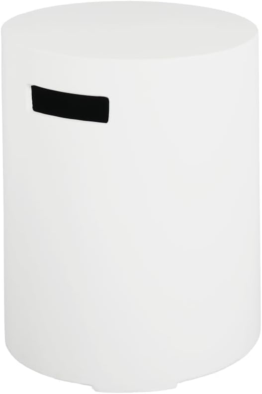 Outdoor Fire Pit Propane Tank Holder Table, White Lightweight Magnesium Oxide Side Table, Multi-Functional Round Design for Patio, Garden, Balcony, No Assembly Required