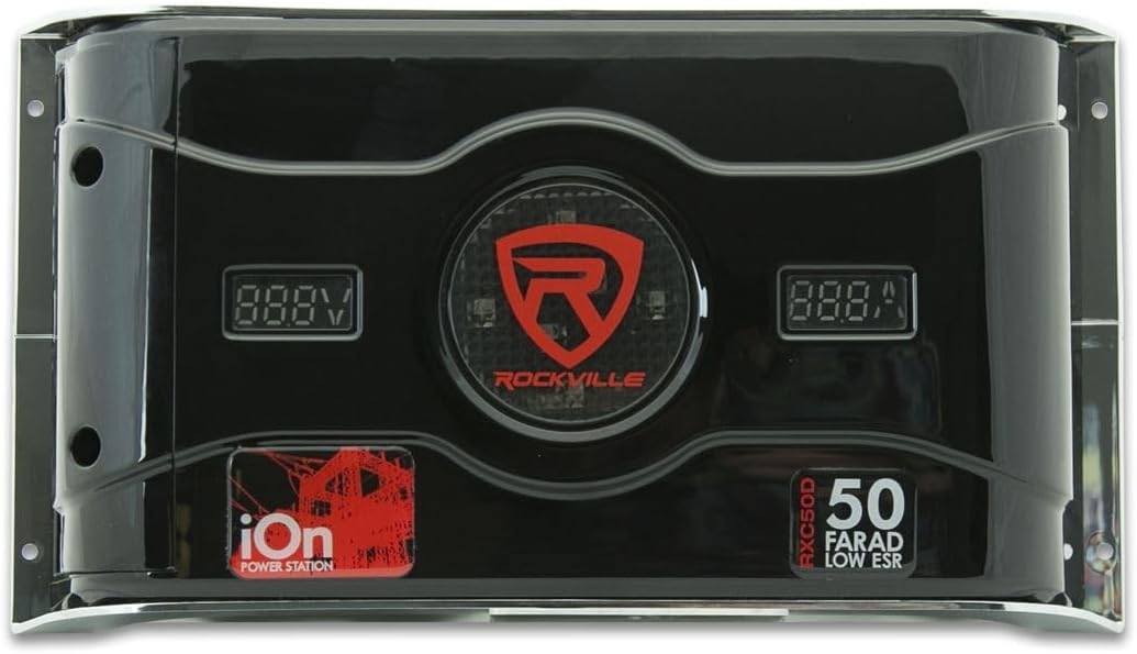 Rockville RXC50D v2 50 Farad 24V Car Audio Capacitor with Voltage+Amerage Meter