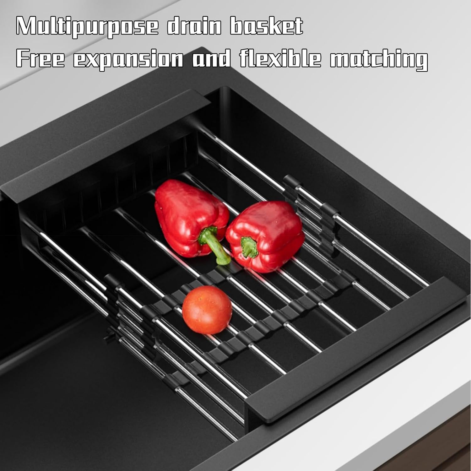 Kitchen Sink Single Bowl Sink Workstation Kitchen Sink with Pull-Out Faucet, Soap Dispenser, Telescopic Basket and Other Accessories (Black 68x45 (Black 75x45x20cm)