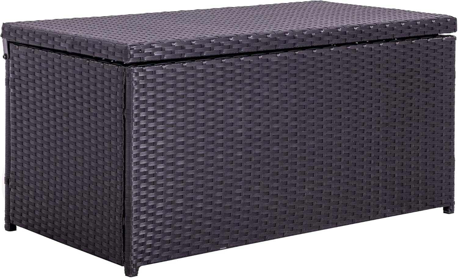 Patio Pool Wicker Storage Box, 70 Gallon Outdoor Cushion Storage Container, Outdoor Storage Bin for Cushins, Garden Supplies - PE Wicker Rattan, Aluminum, Black