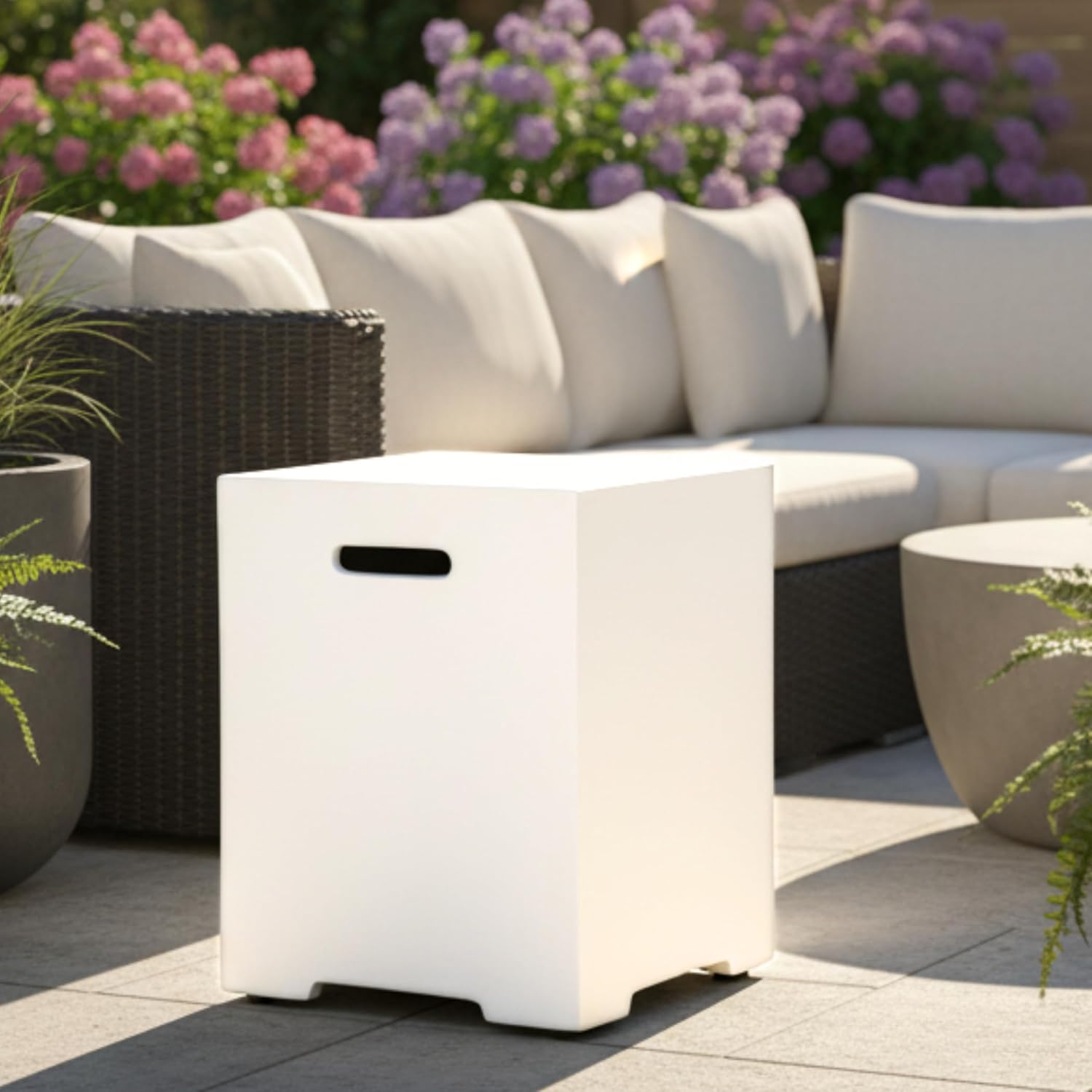 20 LB Propane Tank Cover & Outdoor Side Table.Outdoor Tank Storage Hideaway Table for Gas Fire Pits - Durable MgO Composite, Weatherproof Hideaway for Fire Pits, Grills, Patio Heaters (Ancient White)