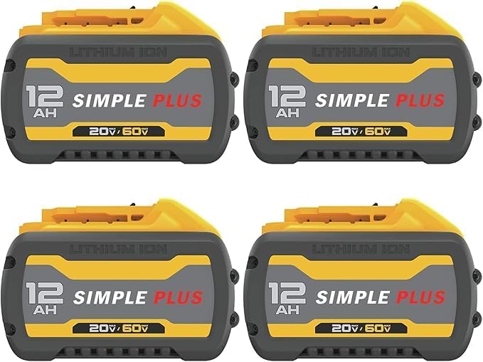 4Pack 12.0Ah 20V/60V Replacement for DEWALT 60V Flex-Volt MAX Battery DCB606 DCB609 DCB612 Compatible with for DeWalt 20V/60V Cordless Power Tools