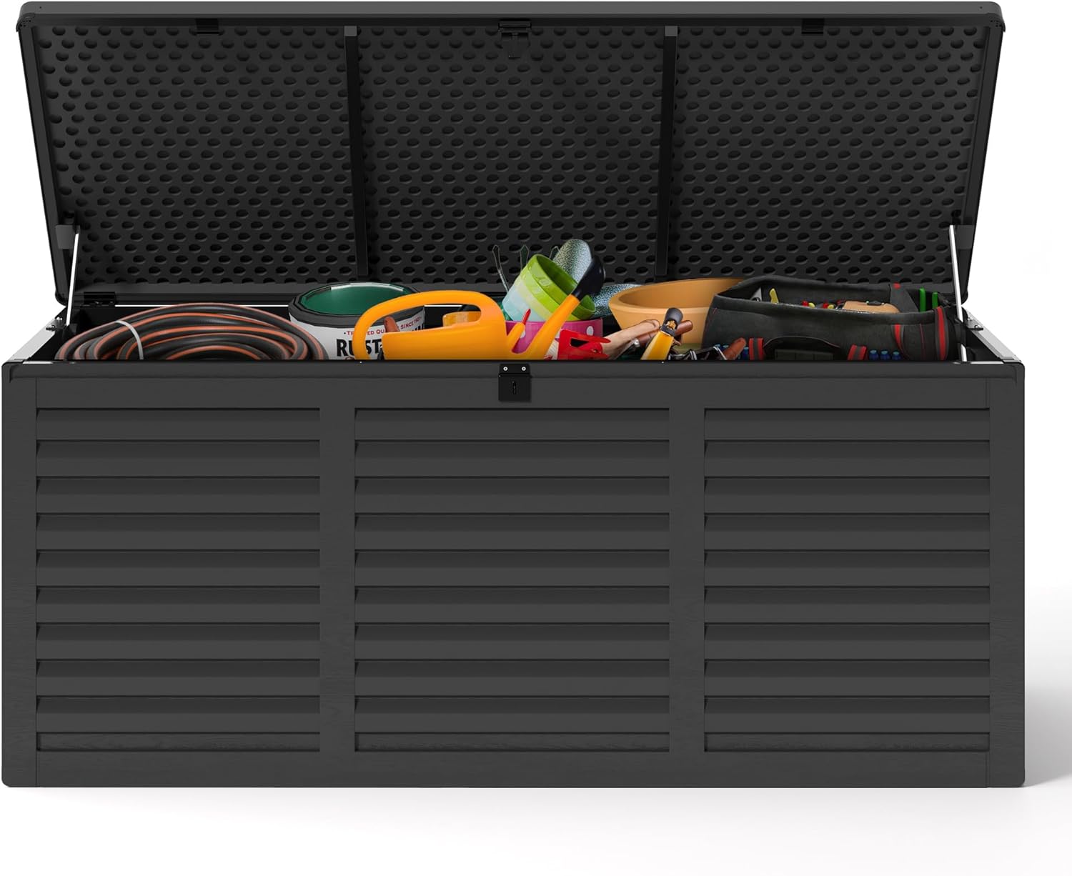 HUGROVE Resin Deck Box, 130 Gallon Outdoor Storage Box with Lockable Lid, Waterproof Patio Storage for Garden Tools & Outdoor Accessories (Dark Black)