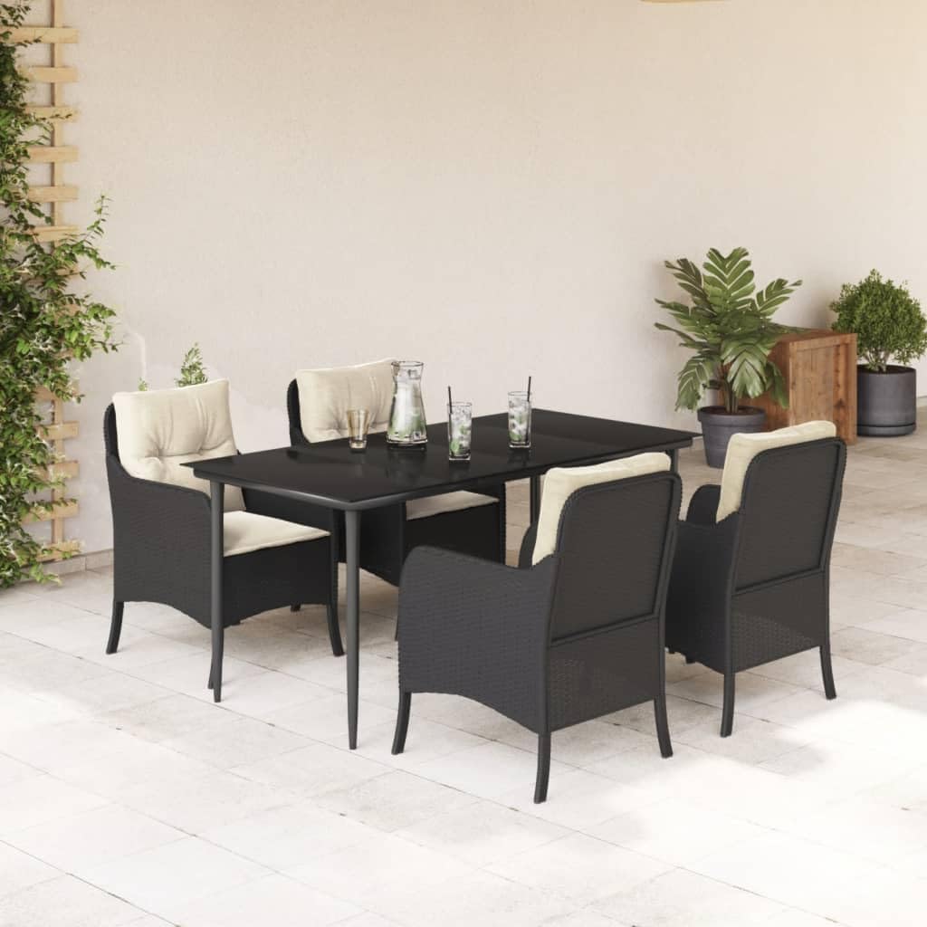 Furniture Sets 5 Piece Patio Dining Set with Cushions Black Poly Rattan,Garden Dining Set with Comfortable Cushions and Durable PE Rattan for Patio, Backyard, or Garden Garden Conversation Sets