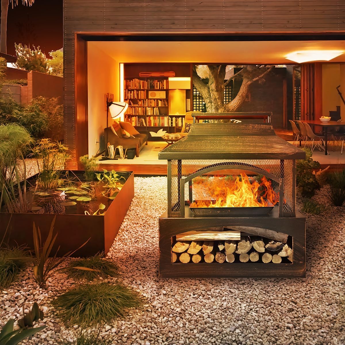 Portable Wood Burning Fire Pit for Outside Smokeless Outdoor Fire Pit with Removable Legs Compact Portable Heater for Camping Patio & Backyard Warmth Antique Brass