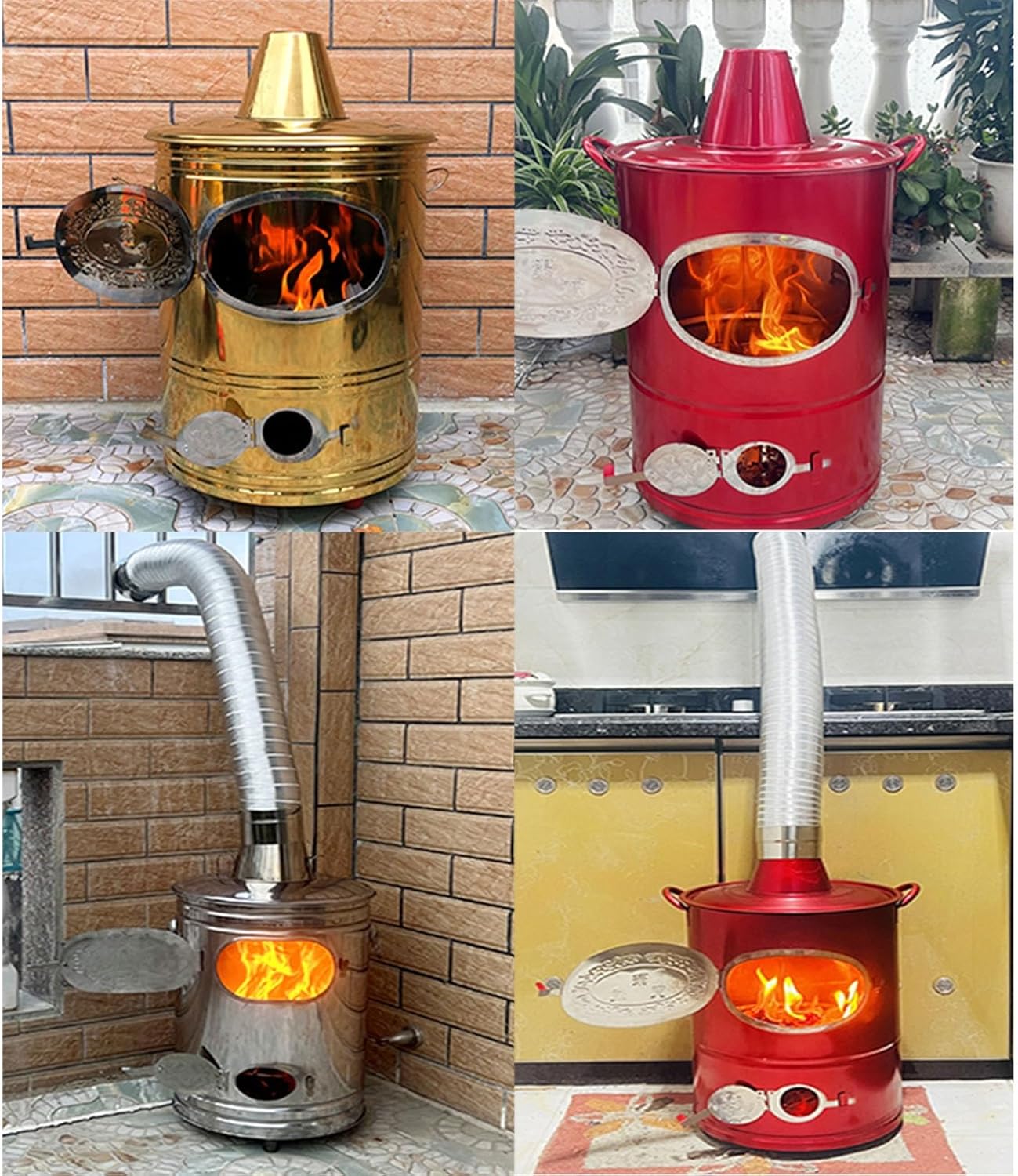 Thicken Burn Barrel for Outside Paper Burner Stainless Steel Fire pits Backyard Bonfire Barrel Outdoor Metal Fire Pits with Lid Burn Barrel for Paper Leaf Trash.(Extra Large-Red)