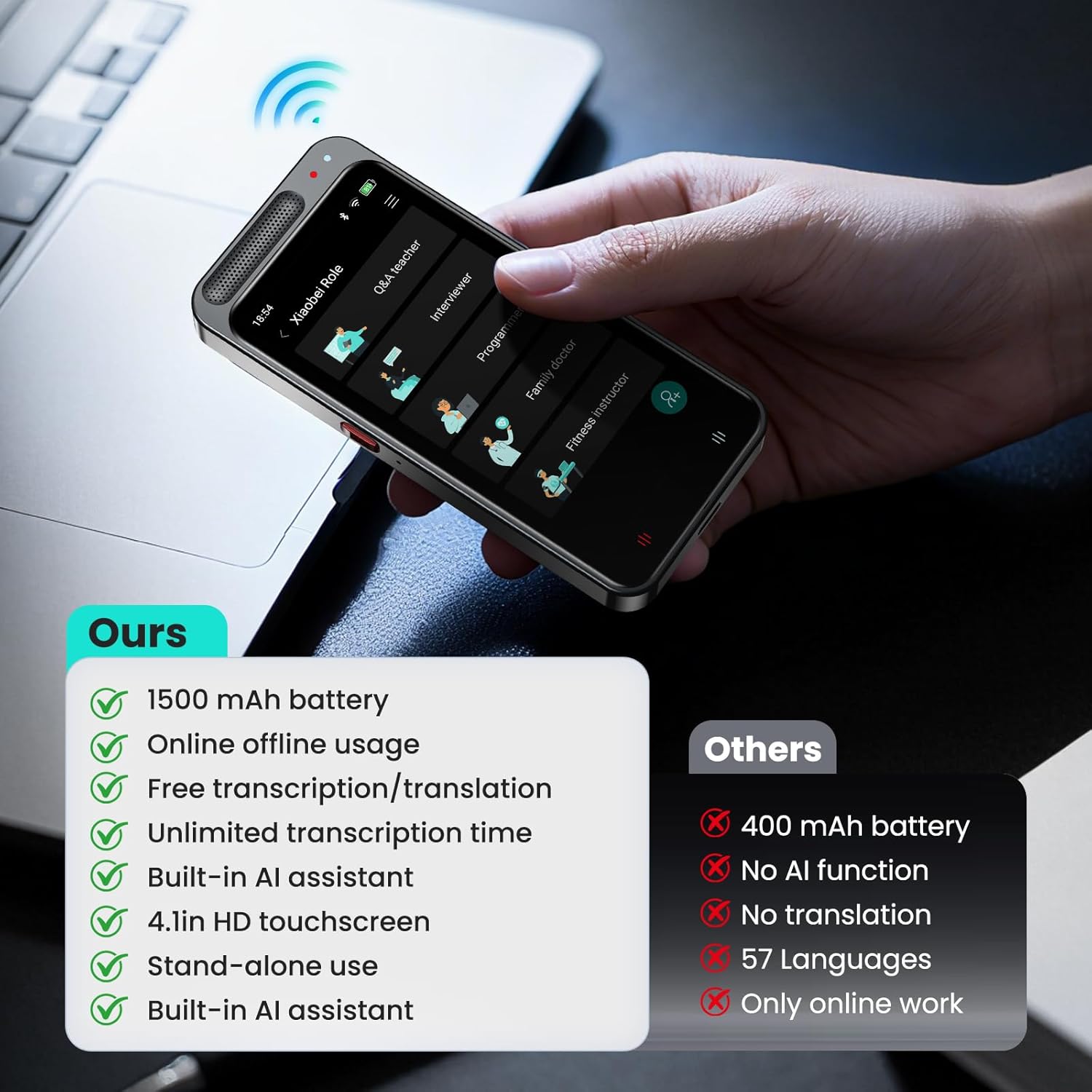 AI Voice Recorder, 80GB Digital Voice Recorder with Free Transcription, Summarize, Translation Base on AI Technology, Online Offline Work, Support 134 Languages, AI Recorder for Lectures, Meetings