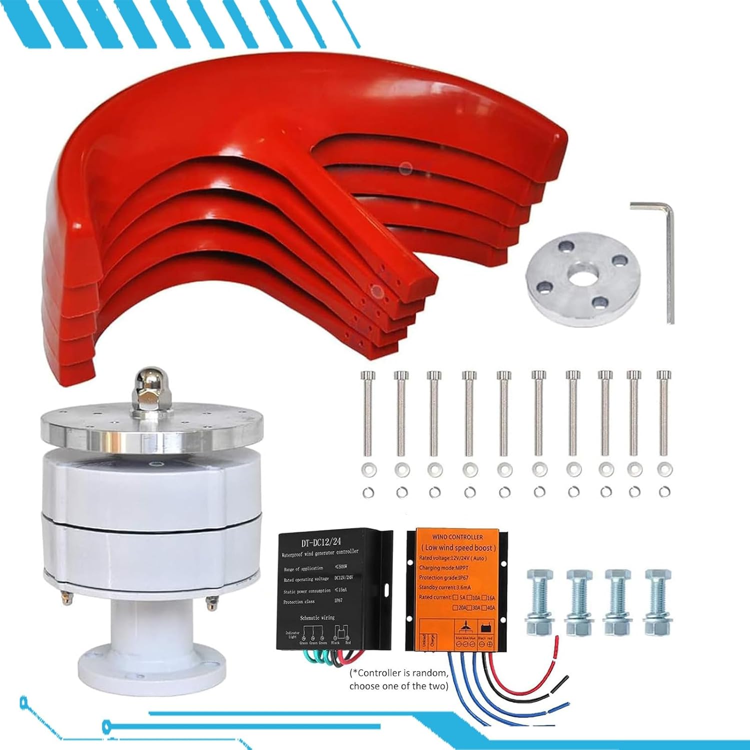 High-Efficiency 5-Blade Vertical Wind Turbine Generator Kit, 12V/24V/48V, 16000W, with Controller - Ideal for Home, Camping & Boat Use (Red, 48V)