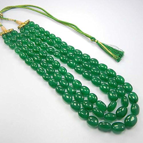full 3 strand Antique green quartz oval beads Necklace 11x19 full lustor