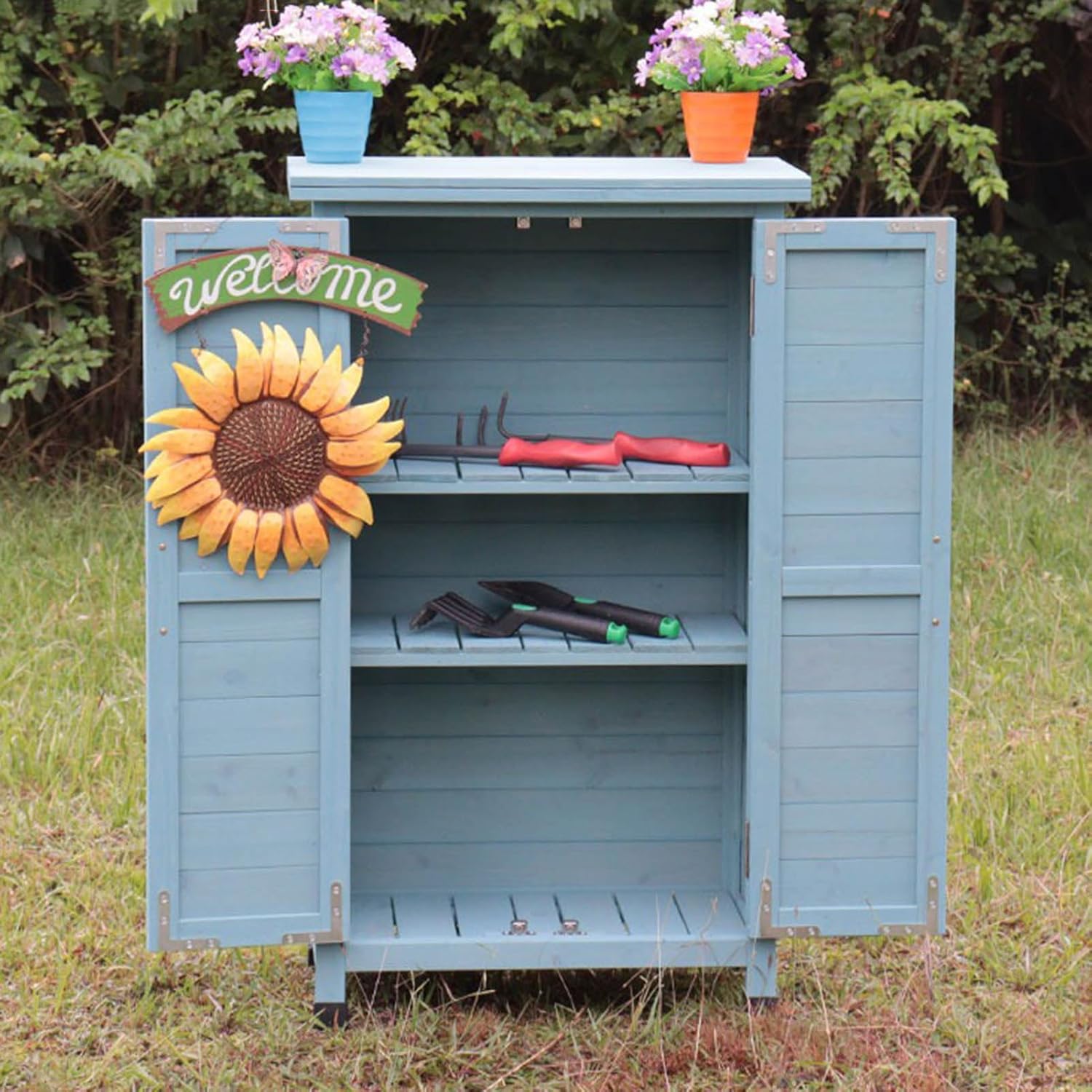Outdoor Garden Patio Wooden Storage Cabinet, weatherproof Potting Bench Table Yard Lawn Tool Shed,Backyard Furniture Wood Workstation, for Deck/Greenhouse/balcony