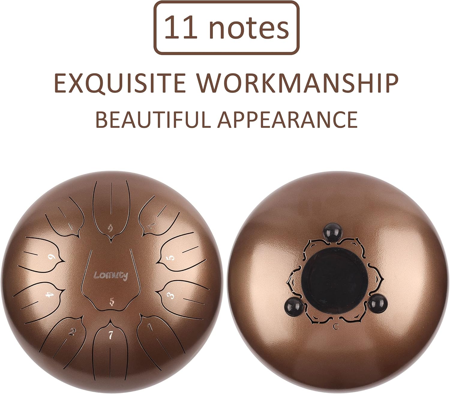 Steel Tongue Drum 12 Inch 11 Notes for Adults - Ethereal Metal Instrument for Meditation & Yoga with Music Book, Mallets & Carry Bag (Brown)