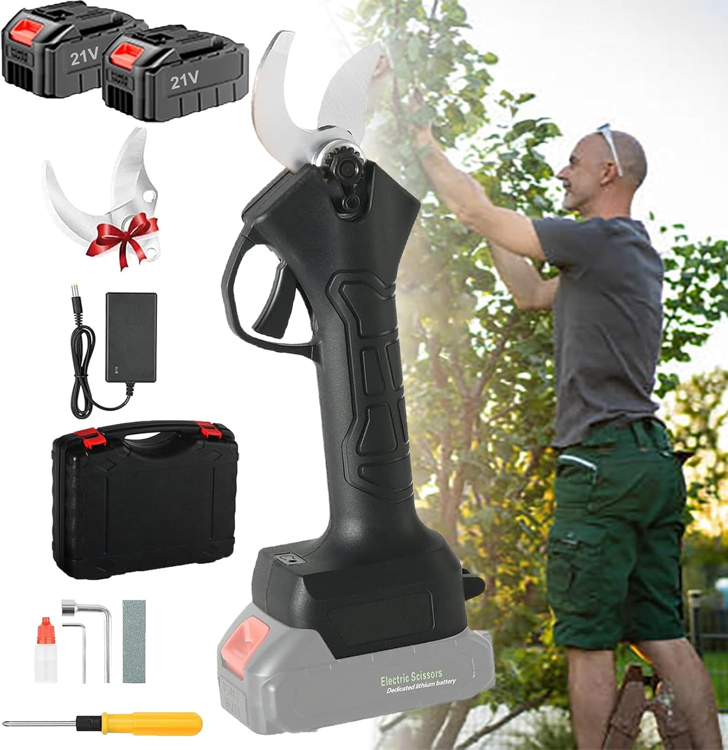 2024 New Upgraded Electric Pruning Shears, 35mm 1.37'' Cutting Diameter Brushless Motor Cordless Pruning Shears, Battery Electric Pruners with Replacement 2 Blades,Incision 2.5-3.5cm-220V