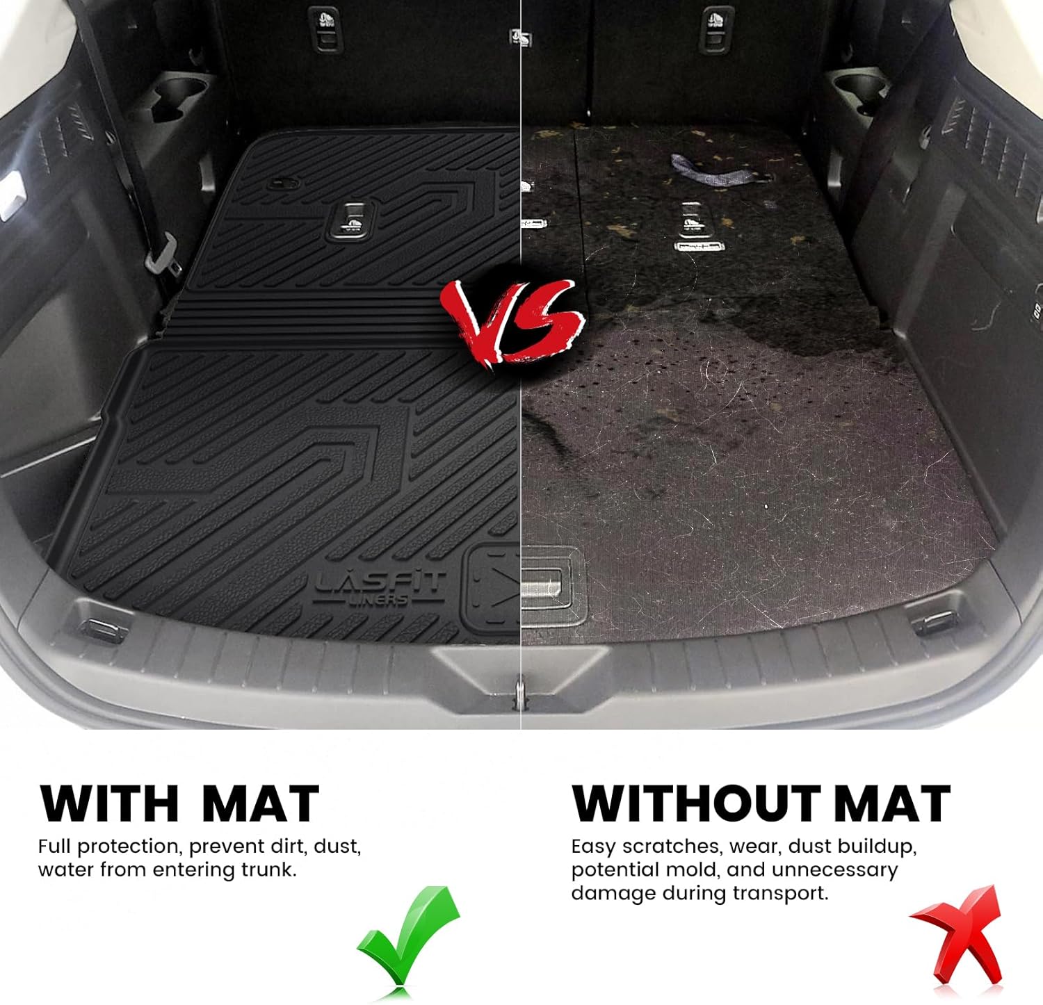 LASFIT Cargo Mat and Backrest Mat for Mazda CX-90 / CX 90 PHEV 2024 2025 2026 7&8 Seats(Not for 6 Seats) TPE Custom Fit All Weather Trunk Liner Waterproof CX90/CX90 PHEV Cargo Tray Accessories, Black