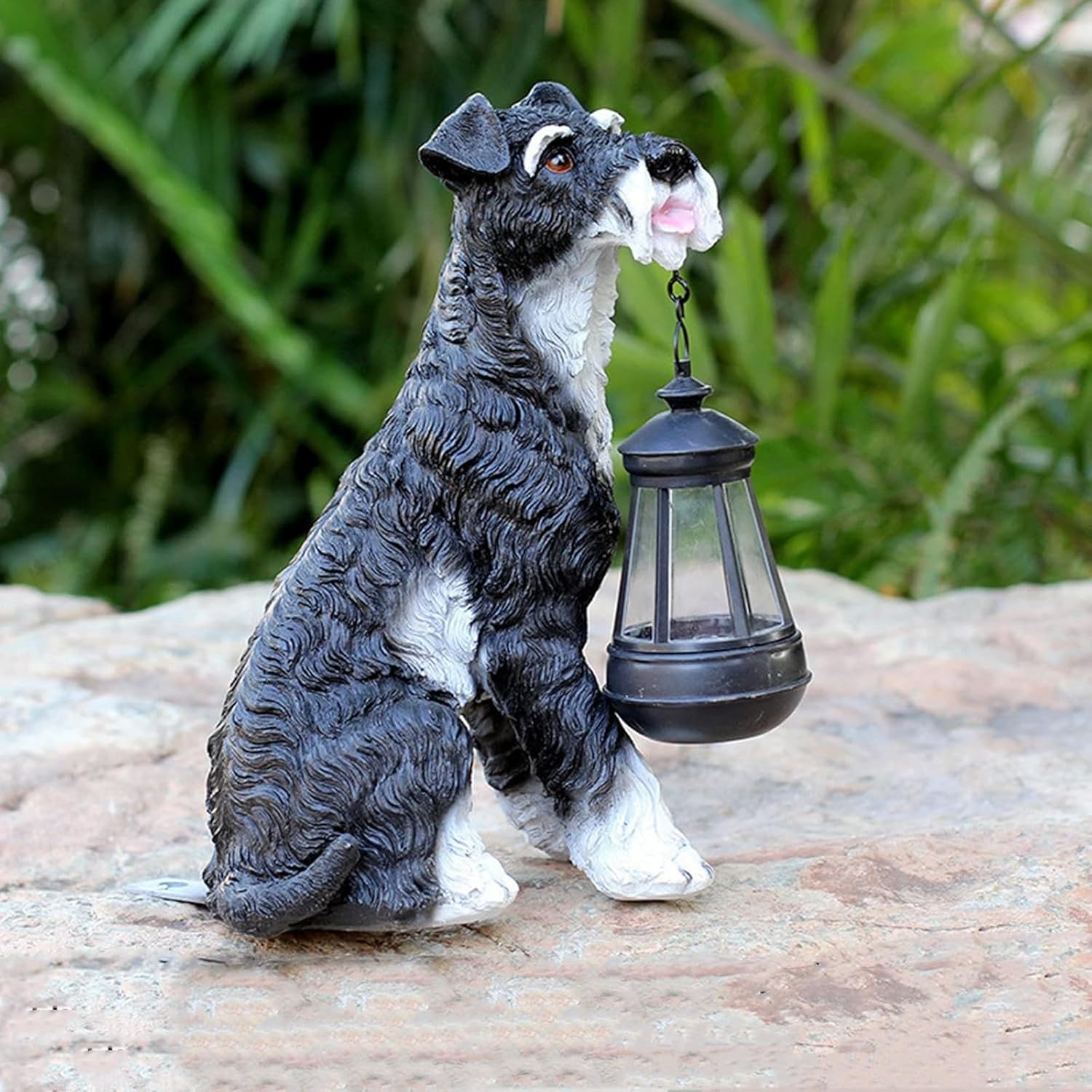 Outdoor Dog Statue Creative Schnauzer Ornaments with Solar Light Home Garden Decoration Windproof Outdoor Dog Figurine for Lawn Patio Yard(Gray)