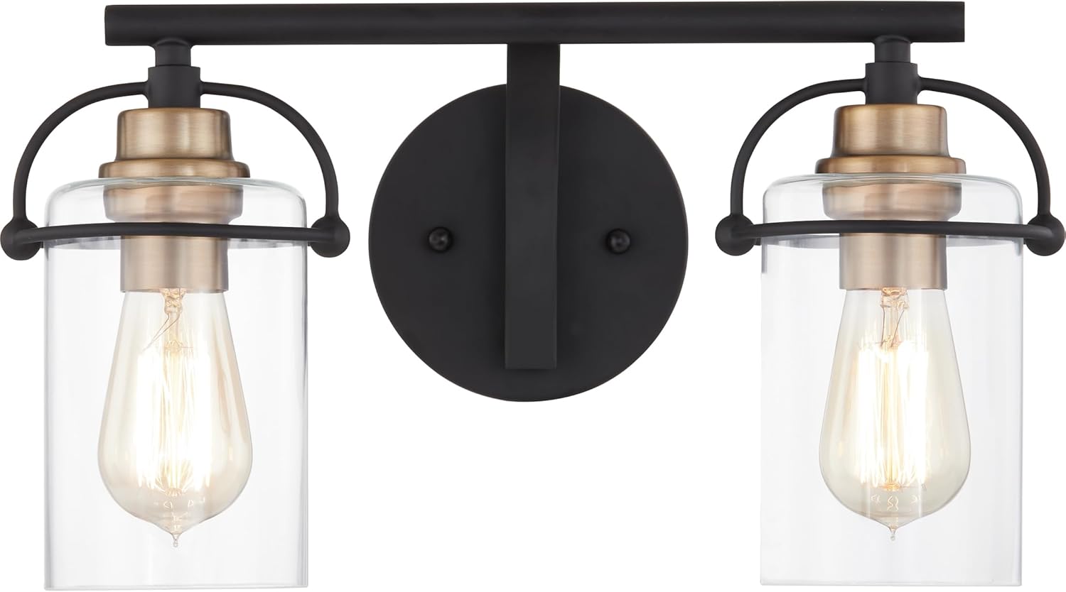Quoizel Emerson Bath Vanity Lights,16 Inch 2-Light Matte Black Bathroom Lighting Fixtures Over Mirror, Clear Glass Shades, Transitional Wall Mount Light for Bathroom