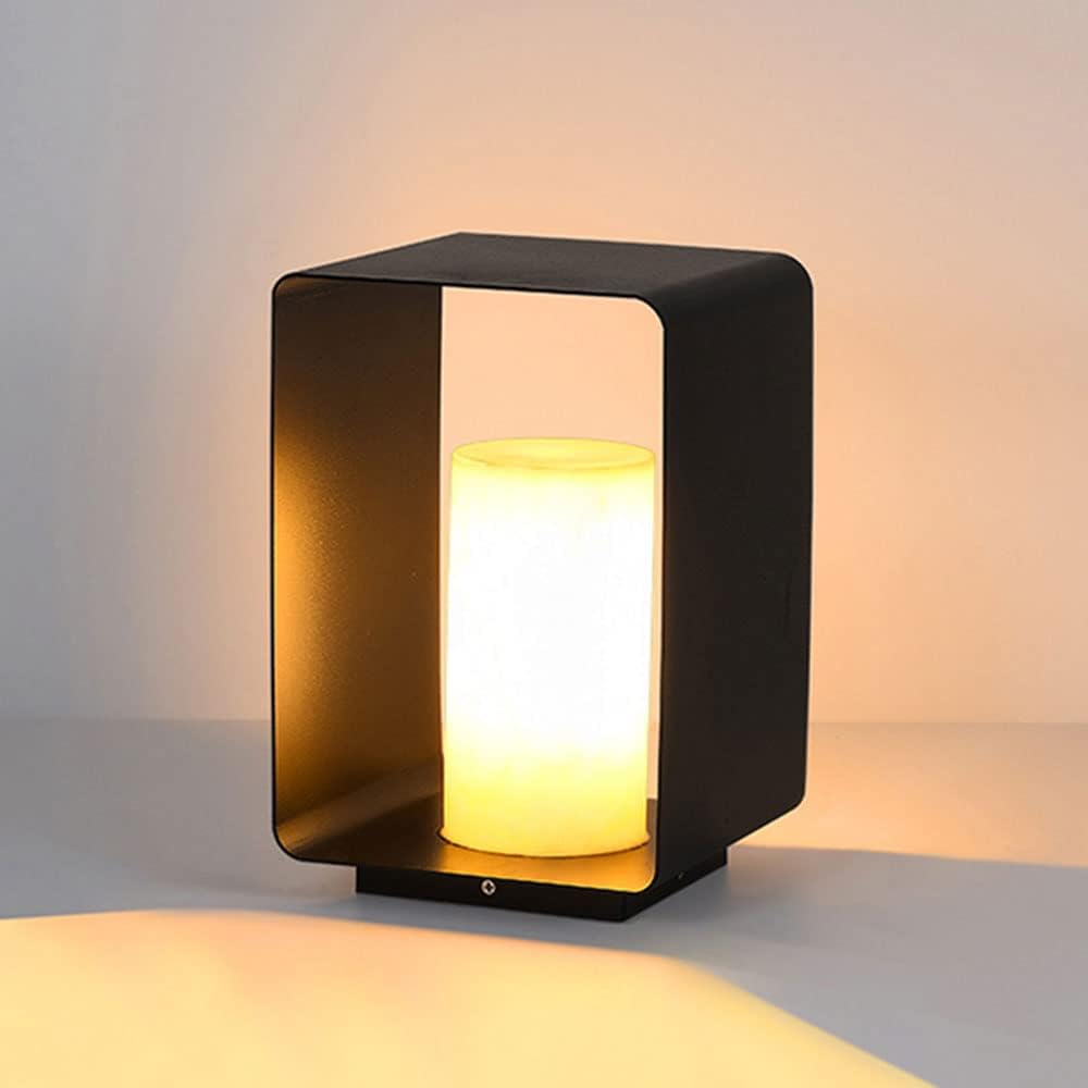 Rustproof Post Lamp Fixture Modern Waterproof Led Pillar Light Outdoor Decorative Lighting with Imitation Marble Shade Pool Deck Post Light Fixture Villa Garden Park Lighting