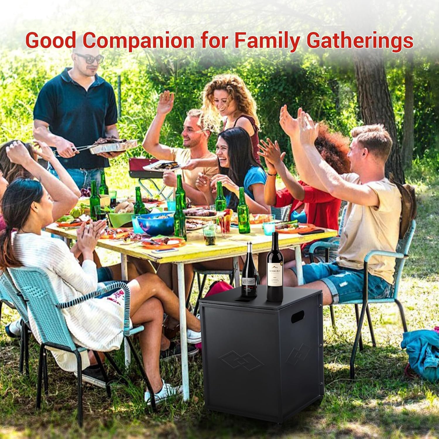 Weatherproof Propane Tank Cover Table with Handles – Outdoor 20lb Gas Tank Storage Hideaway for Fire Pits & Griddles – Sturdy Patio Deck Storage Box – Black-Rhombus