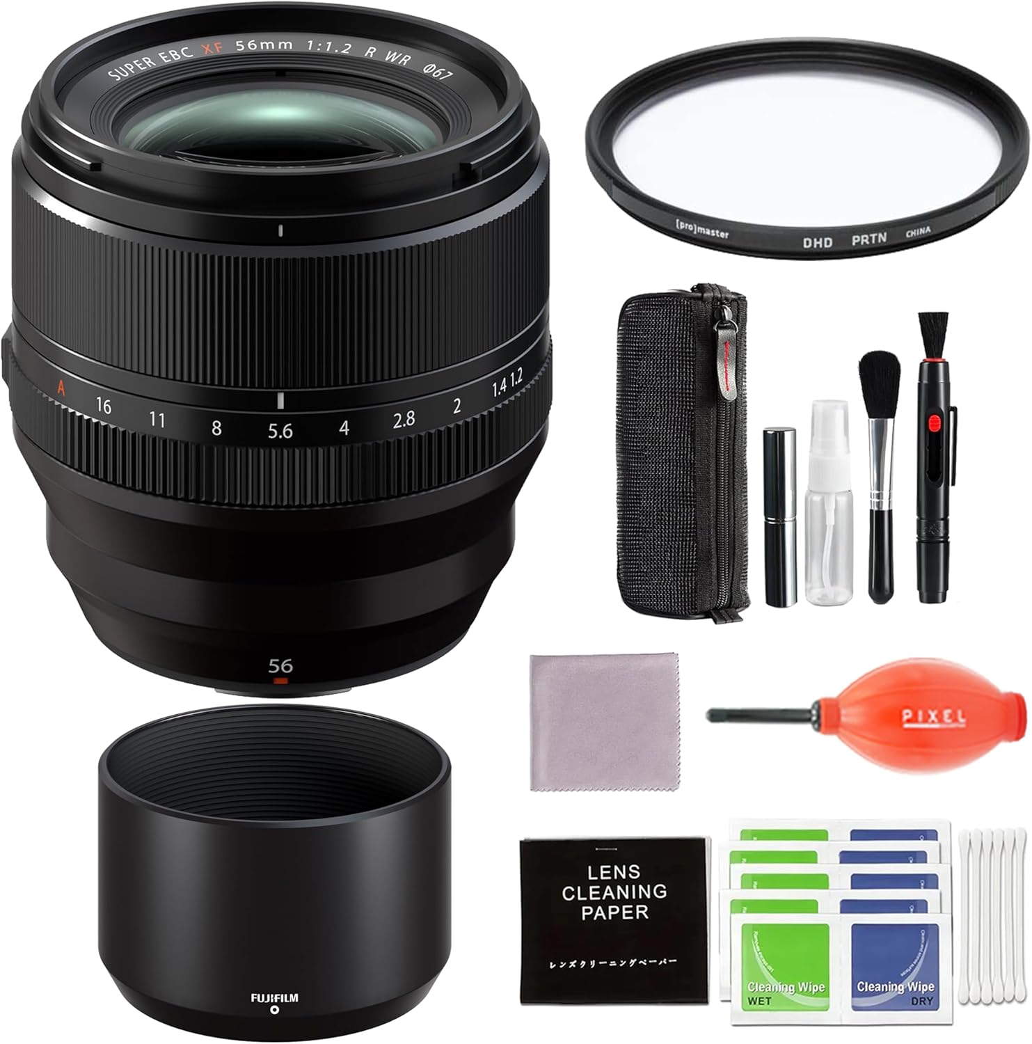 Fujifilm Fujinon XF 56mm F1.2 R WR Lens Bundle with Pixel Advanced Accessories Pixel Blower, Pixel Cleaning Kit & More | Fujifilm F1.2 R WR Lens