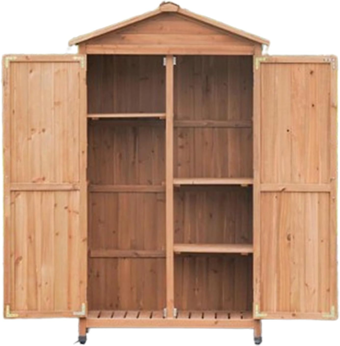 Large Outdoor Storage Cabinet with 3 Shelves, Outdoor Storage Shed with Shelves and Latch, Vertical Tool Organizer for Backyard Patio Deck (One Color Wood Color)