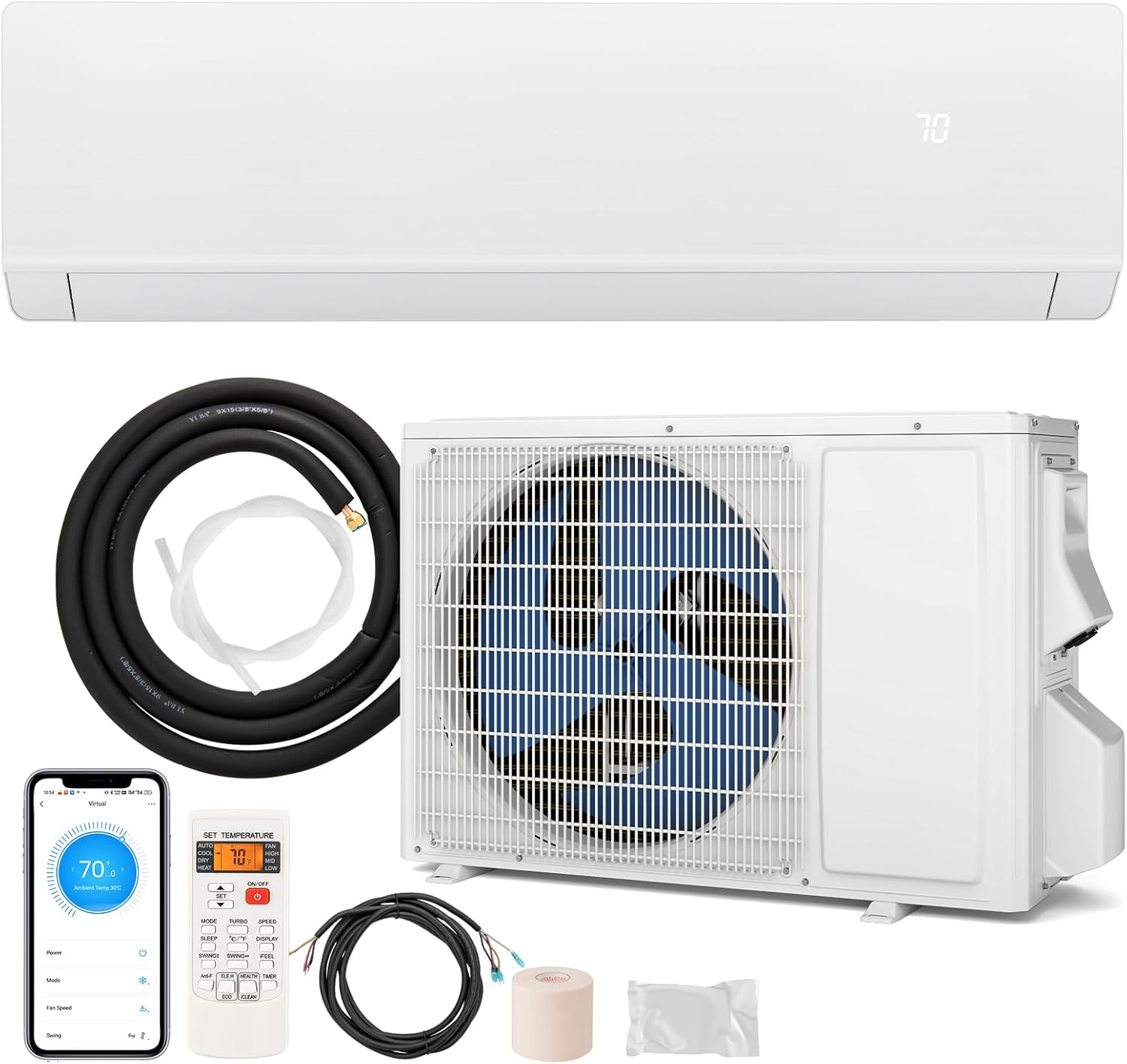 ARLIME 18000 BTU Mini Split AC, 25 SEER2 Inverter Air Conditioner w/ 1.5 Ton Heat Pump, Works with Alexa, Wifi, Cools up to 1250 sq. Ft, Wall AC Unit w/Installation Kit (18000 BTU 25 SEER2 208-230V)