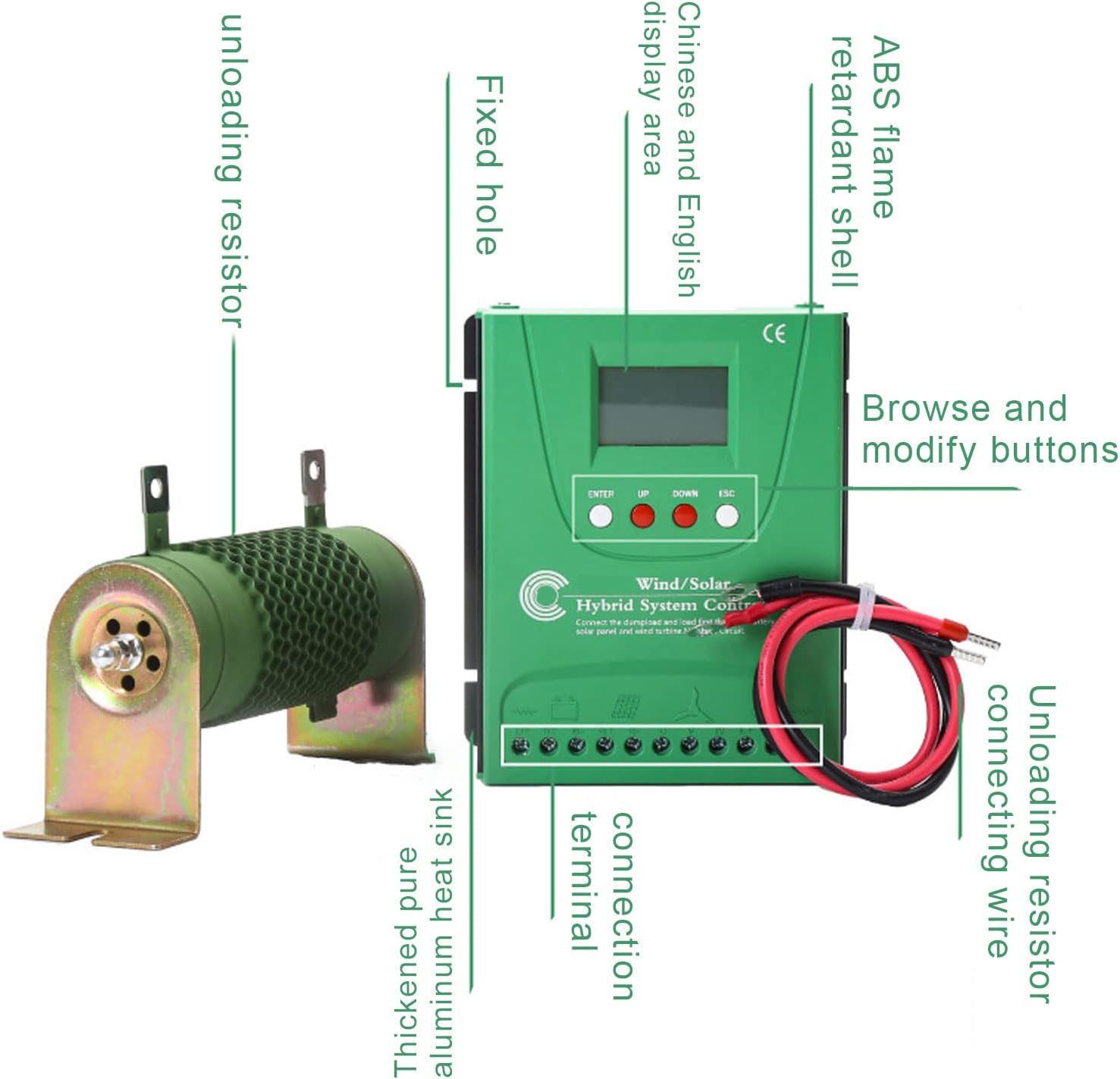 Wind Solar Hybrid Charge Controller, 24V 48V MPPT Boost Charge Regulator with LCD Display and Dump Load, for Off Grid Wind Solar Hybrid Systems (GPI48280)