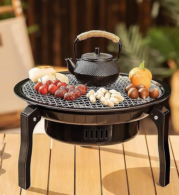 Generic Fire Pit Wood Burning, Charcoal BBQ Grill, Portable Foldable Iron Campfire, Camping Grill with Carry Bag for Outdoor Backyard Cooking, 1-5 People, 12.4*7.5*13.5in, Black
