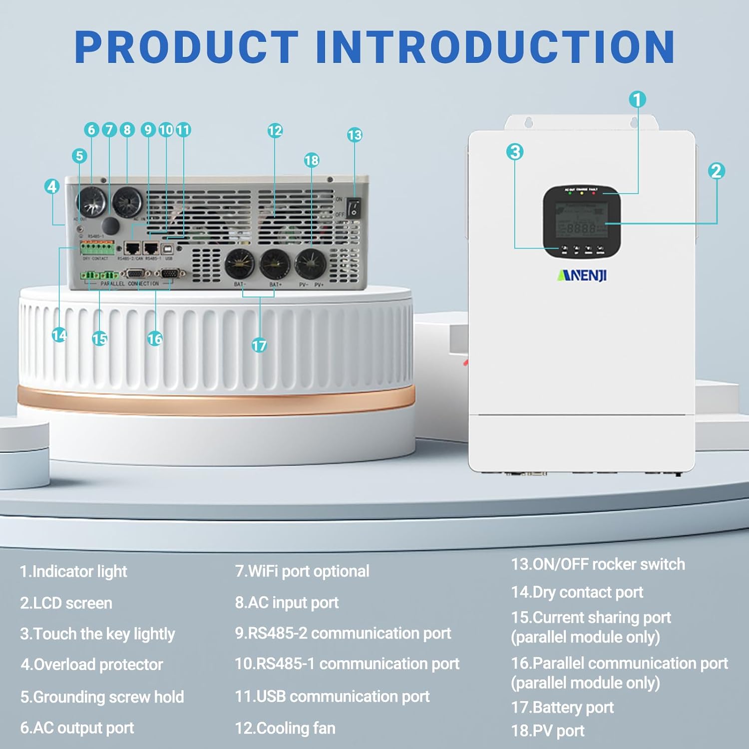 3600W Hybrid Solar Inverter 48V DC to 110V AC, Pure Sine Wave, Built-in 80A MPPT Controller, 98% Efficiency, Support Parallel 6 Units, Solar & Generator Input, for Home On/Off-Grid Systems