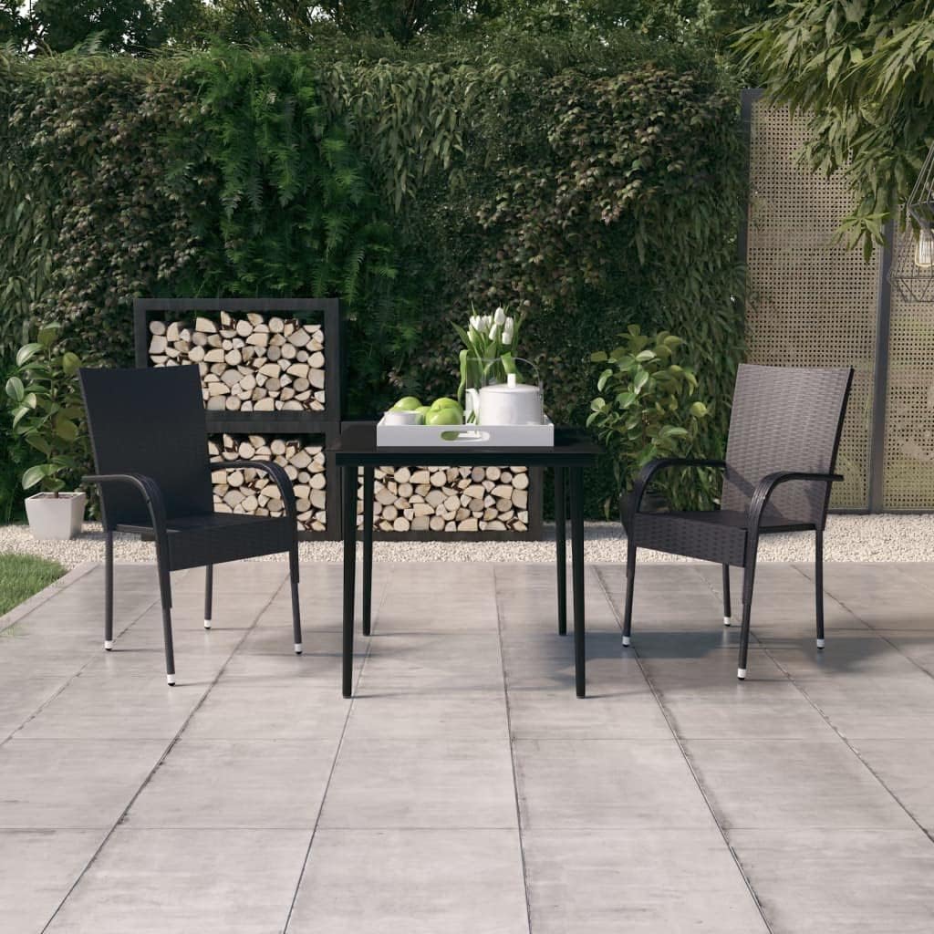 3 Piece Patio Dining Set Black,Elegant Outdoor Dining Set with Glass Tabletop for Patio and Garden Furniture Sets for Patio, Lawn & Garden