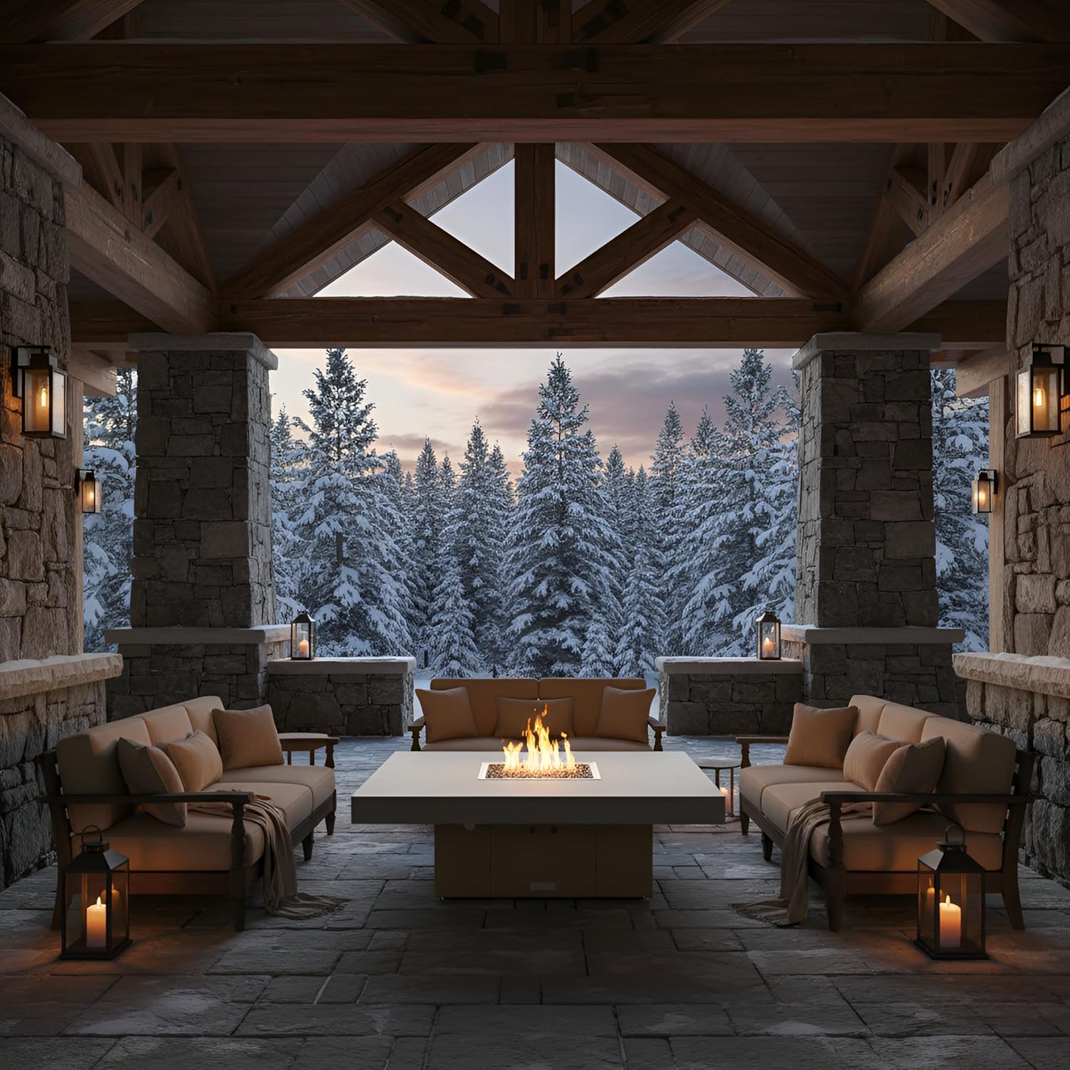 COOKE Santa Barbara 40 x 40 Square Fire Pit Table - Grey Powdercoat Aluminum Top - Natural Gas (Beige Powdercoat Base)