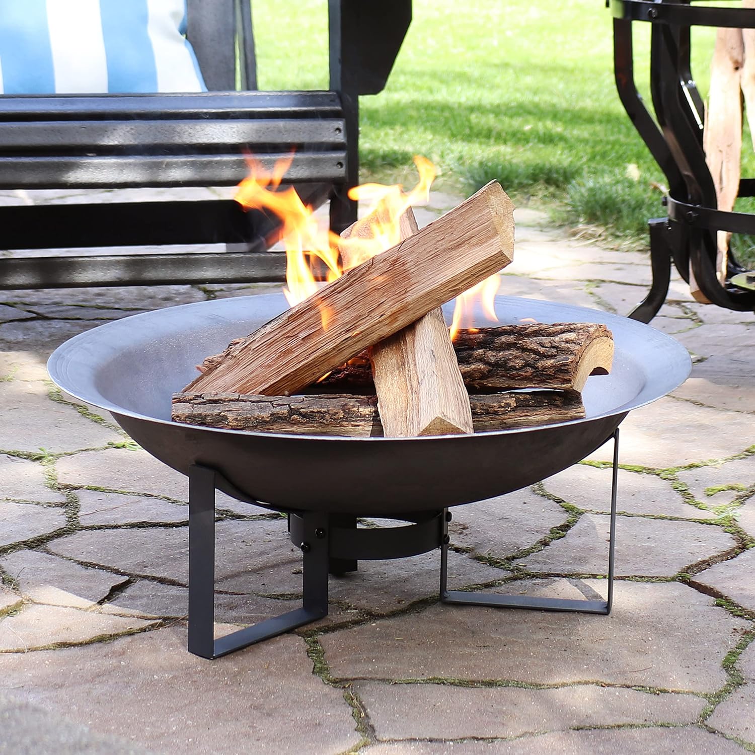 Sunnydaze 24-Inch Cast Iron Modern Fire Pit Bowl with Stand - Lightweight and Portable Design