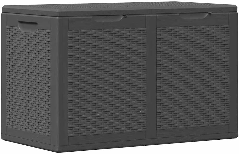 vidaXL Black Rattan-Look Patio Storage Box | Weather-Resistant Outdoor PP (Polypropylene) Terrace Storage Chest | Timeless Design Garden Storage | 47.6 Gal Capacity | Easy Assembly