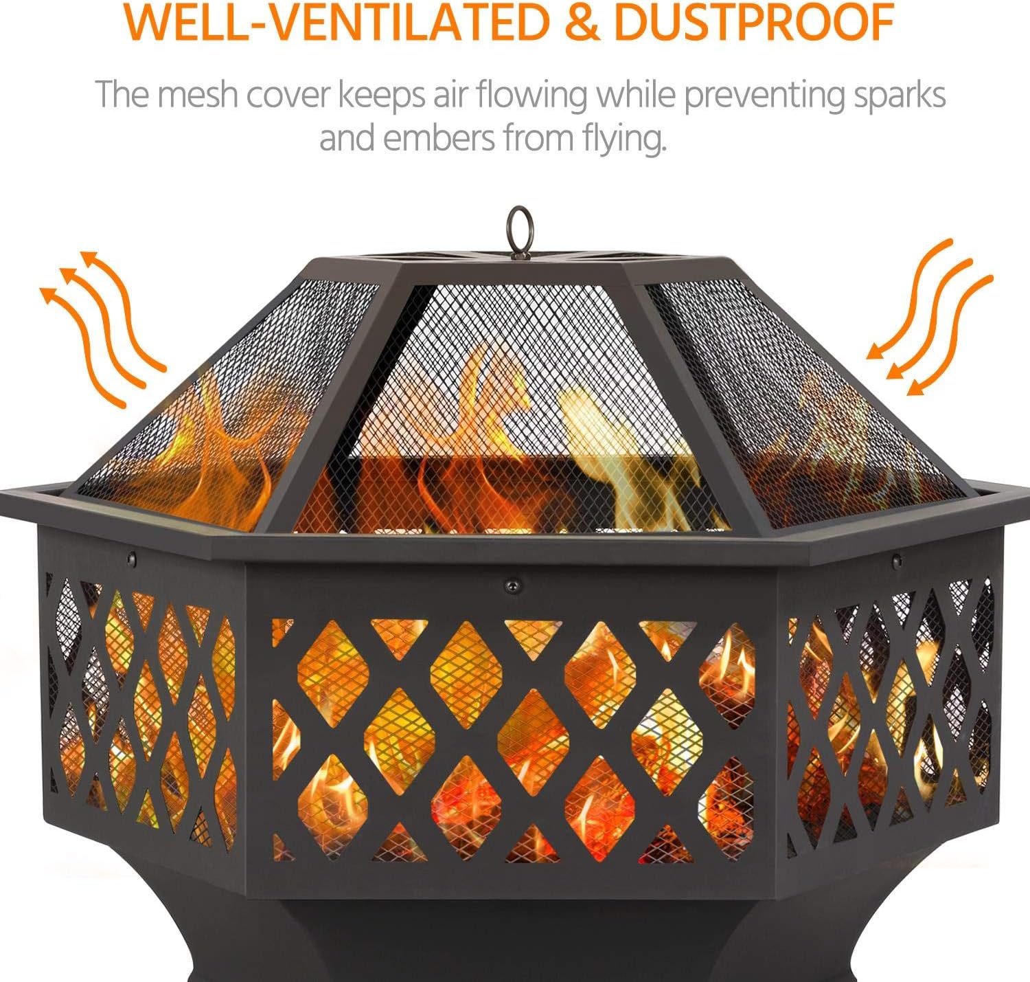 Yaheetech Fire Pit Fire Pits for Outside 24in Hex Shaped Firepit Bowl with Spark Screen & Poker for Patio Backyard Garden Picnic Bonfire Camping