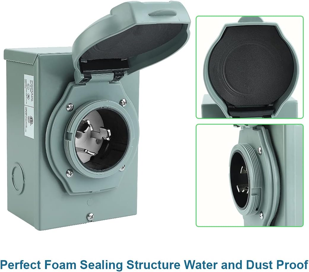 50 Amp Generator Power Inlet Box, NEMA SS2-50P 125/250 Volt 12500 Watts Power Inlet Box for 3 Prong Generator Cord, ETL Listed, Weatherproof Outdoor Use