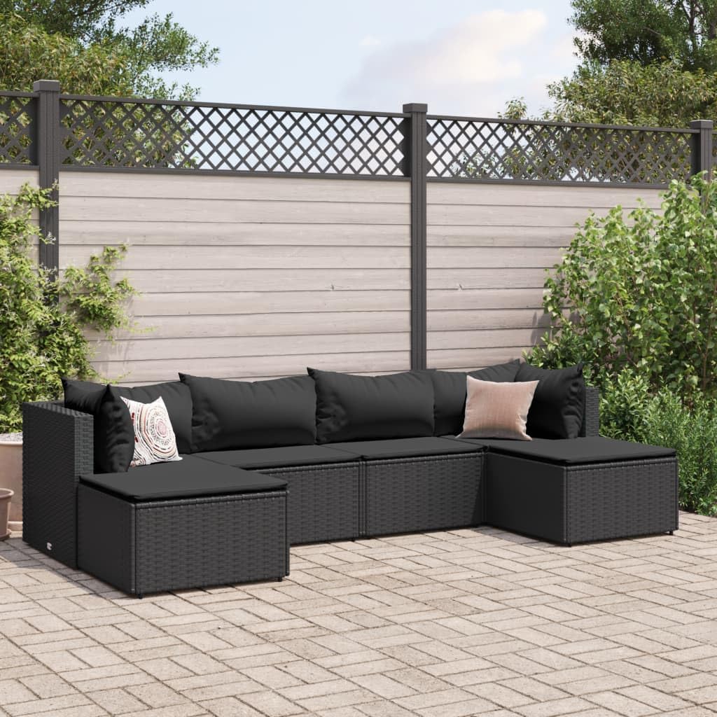 6 Piece Patio Lounge Set with Cushions Black Poly Rattan,Modern Outdoor Furniture Set: Durable PE Rattan Patio Set with Comfortable Cushions for Backyard, Terrace, and Garden Furniture Sets for Patio,