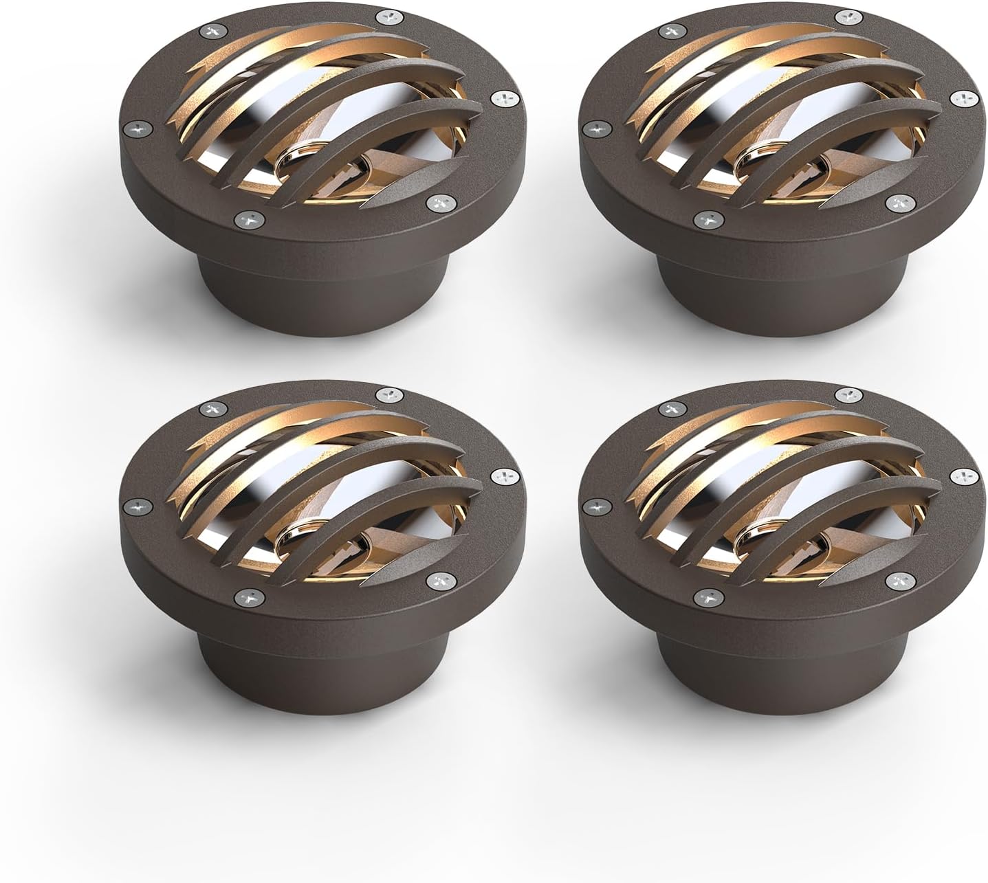 GOODSMANN Outdoor Low Voltage Well Lights 4W LED 12V In-Ground Landscape Spot Lighting 4PK Deck Lights Kit with Hardwired Connectors 200 Lumen 2800K Warm White Bronze Finish Up Light