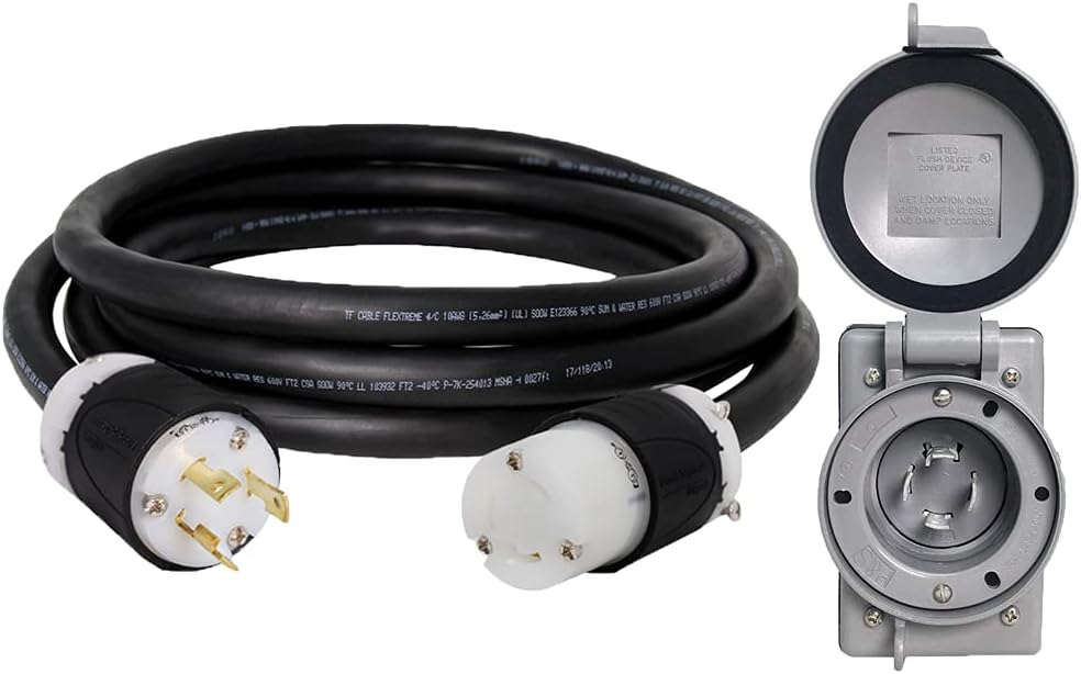 NEMA L5-30 Generator Extension Cord + Inlet Box - 30A, 125V, 10/3 SJOOW - UL Listed - Iron Box Part # IBX-5801IN10G-100 (100, 10/3 SJOOW)