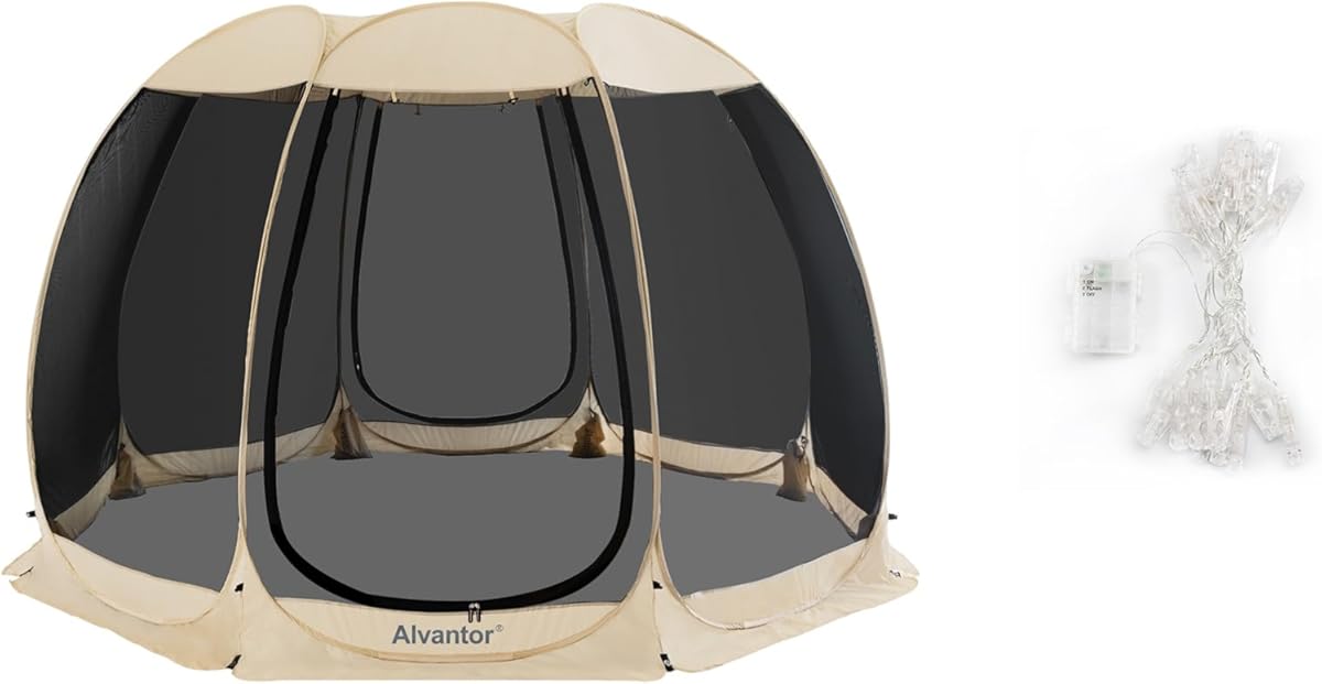 Alvantor Screen House Room Camping Tent Outdoor Canopy Dining Gazebo Pop Up Sun Shade Shelter 8 Mesh Walls Not Waterproof Beige 12'x12' Patent Pending