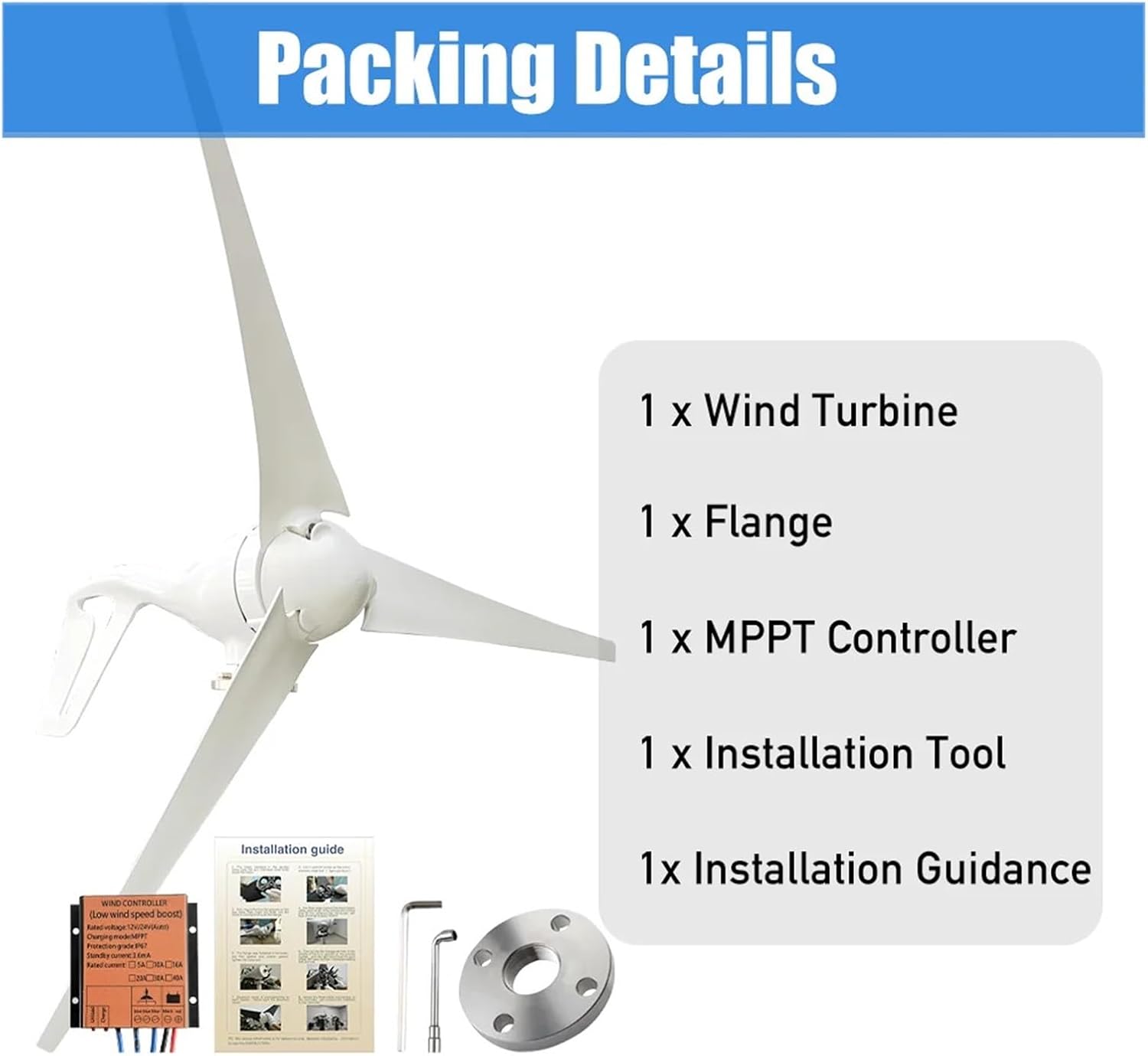 1000w Horizontal Wind Turbine High Efficiency Windmill 12v 24v Wind Energy Generators Electric Generator Home Appliance Camping Low Starting Speed for Home(6 Blades,12V_Wind Turbine ONLY)