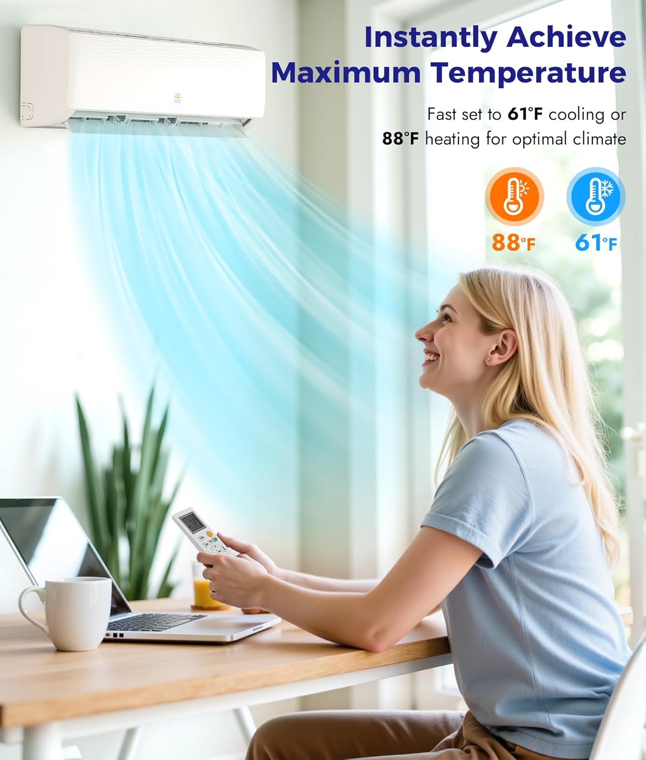 9000 BTU Mini Split Ac/Heating System - 19 SEER2 Mini Split AC Unit with Heat Pump, 115V Energy Efficient Ductless AC Unit Up to 450 Sq.Ft with Installation Kit