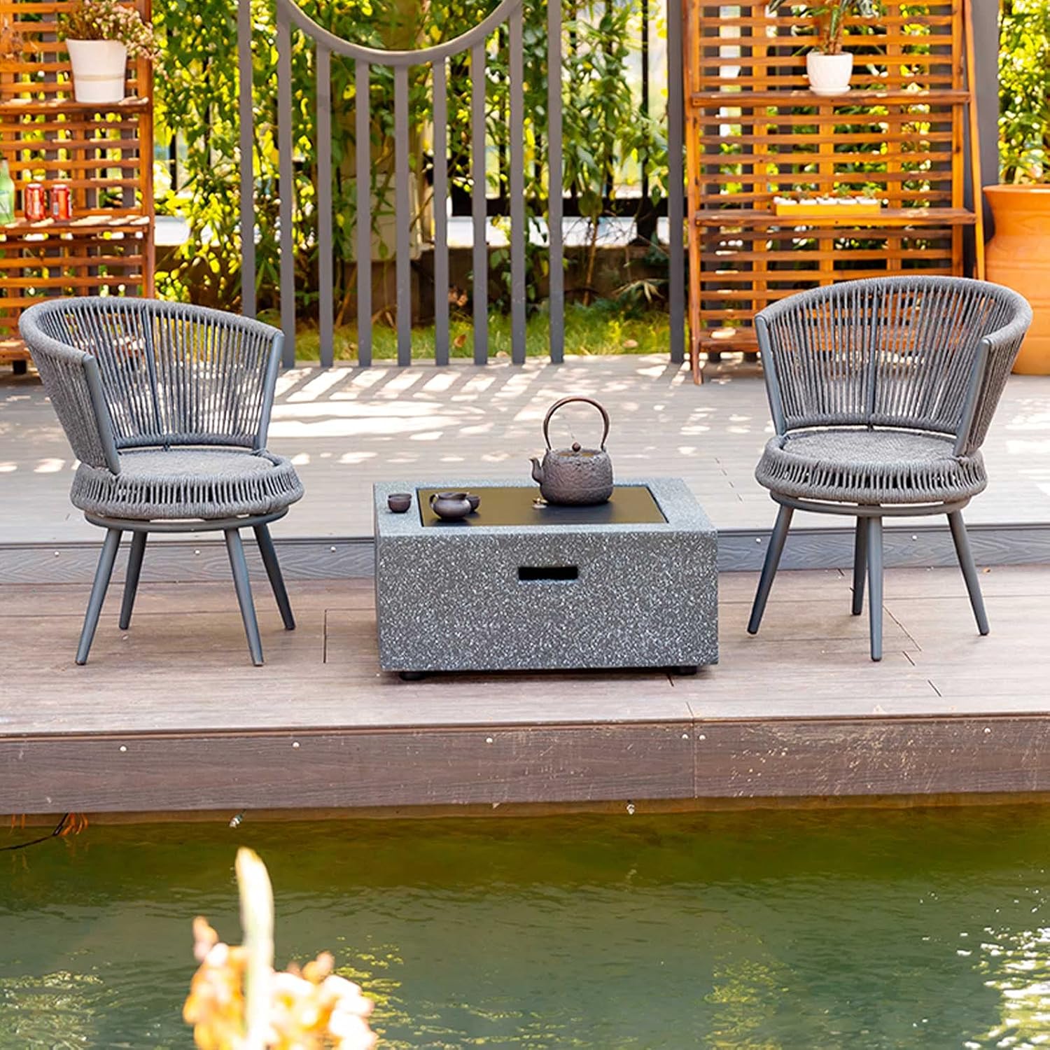 Outdoor Charcoal Fire Pit Table - Square Base Patio Heater - 3 in 1 Barbecue Firepits for Outside Balcony Backyard