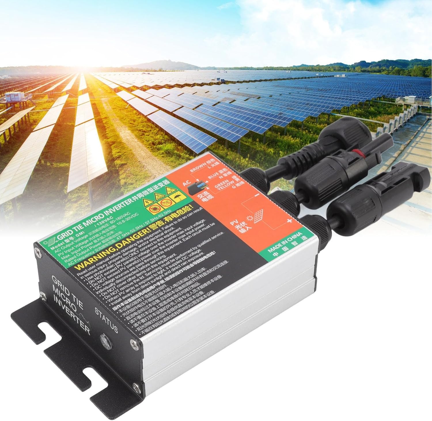 Compact Micro Solar Inverter for Small Solar Systems, Efficient Grid Tie for Proper Electricity Generation, Safety Precautions, Easy Installation - 600W (GMI-150L-AC110V)