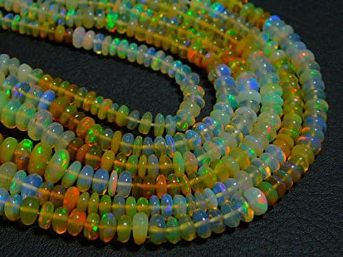 13 inch natural beads strand of 3-5mm smooth rondelle ethiopian welo opal gemstone beads for DIY jewelry - necklace, bracelet, earring, ring.