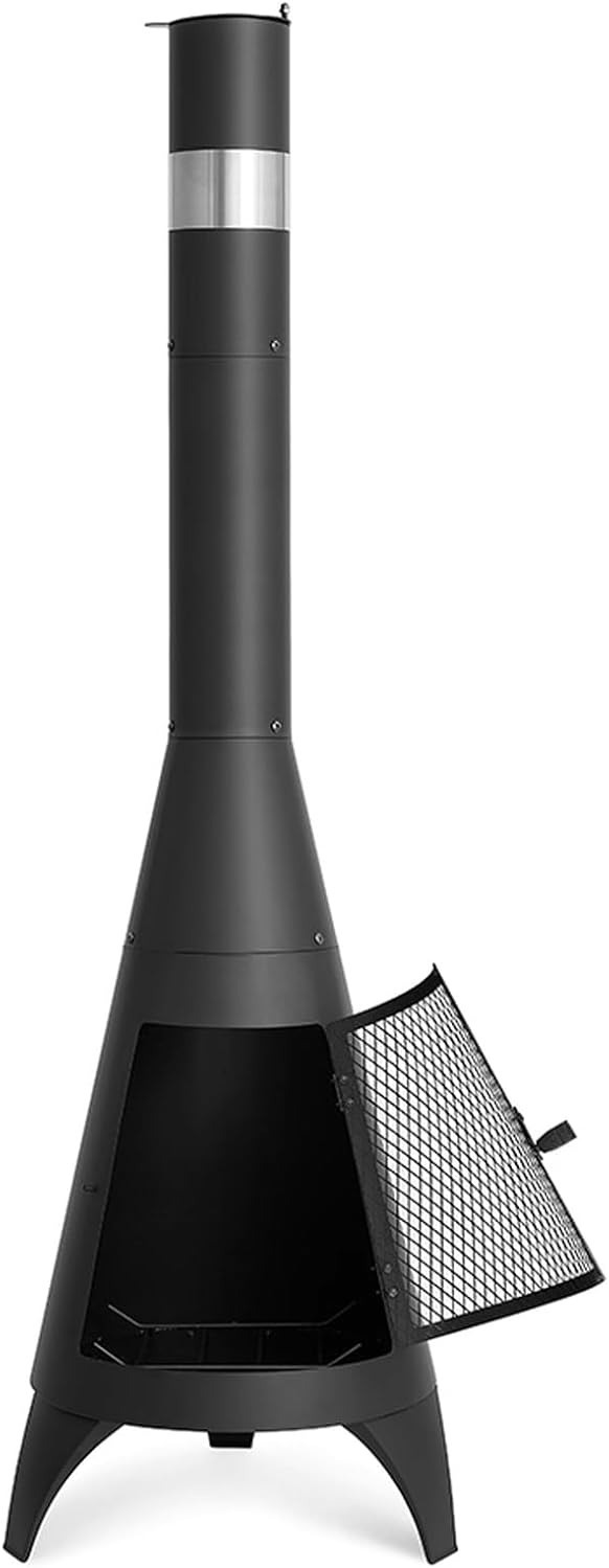 Outdoor Fireplace Outdoor Wood Burning Fire Pit Free Standing Fireplace with Log Grate Mesh Screen Wood Stove Rocket Stove for Patio Backyard Garden-Black(50x50x160cm)