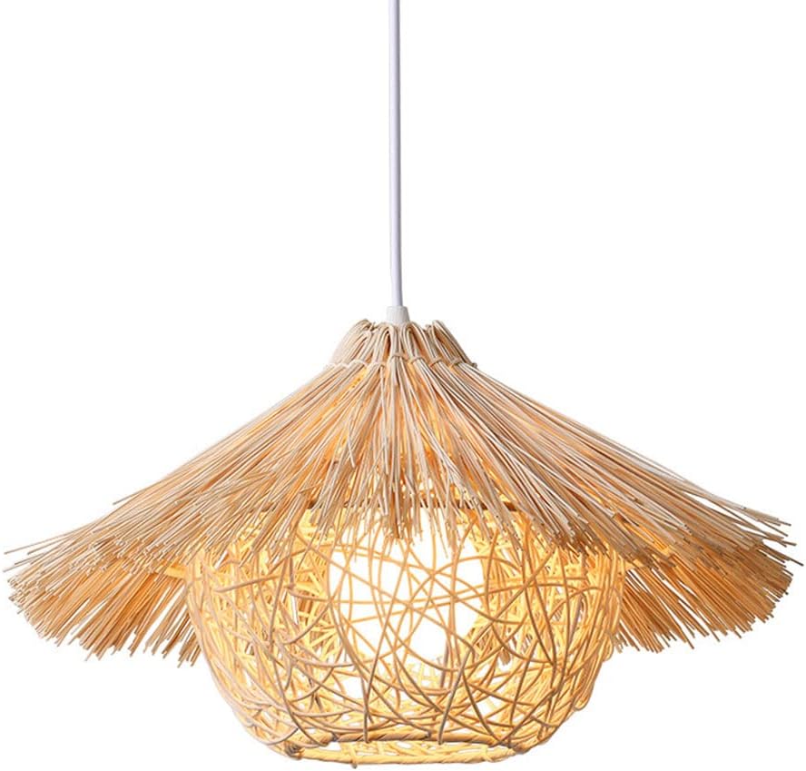 Straw Hat Rattan Art Chandeliers Rural Decorative Pendant Lights Creative Garden Hanging Lamp Personality Retro Lighting Fixture Adjustable E27 Chandelier Restaurant Tearoom Bedroom