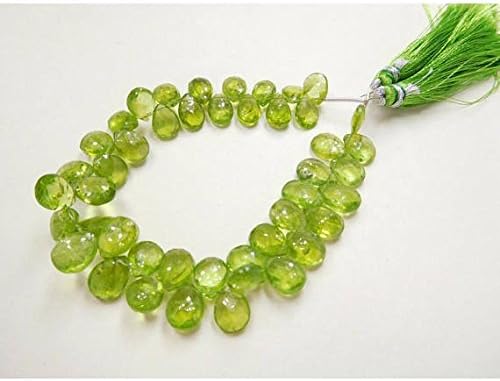13 inch natural beads strand of 6x8-8x12mm faceted pear peridot gemstone briolletes beads for DIY jewelry - necklace, bracelet, earring, ring.