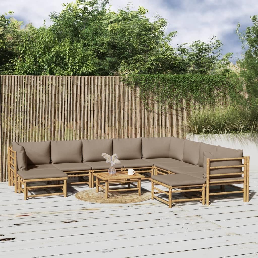 11 Piece Patio Lounge Set with Taupe Cushions Bamboo,Versatile and Elegant Bamboo Patio Lounge Set for Maximum Outdoor Comfort Furniture Sets for Patio, Lawn & Garden