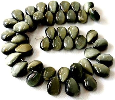 13 inch natural beads strand of 8x11-9x13mm smooth pear cats eye gemstone beads for DIY jewelry - necklace, bracelet, earring, ring.