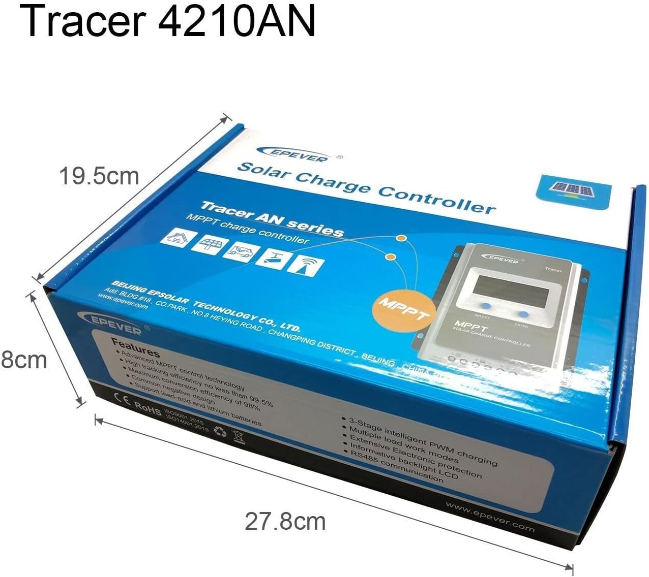 EPEVER MPPT Solar Charge Controller 40A 12V 24V Auto Max PV 100V Solar Panel Regulator Common Negative Ground LCD Display Tracer4210AN G3 for Gel Flooded Sealed LiFePO4 Lithium Battery (40A MPPT)
